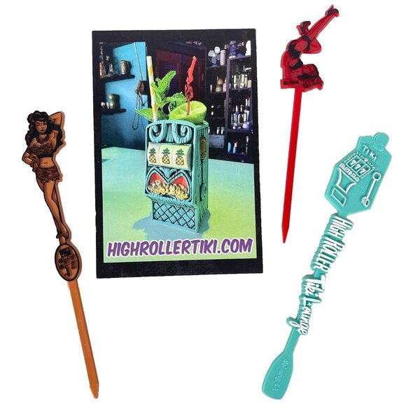 High Roller Tiki Lounge Pineapple Slots Mug Tank 1st Ed 2021 Solvang +3 Swizzles - Picture 4 of 10